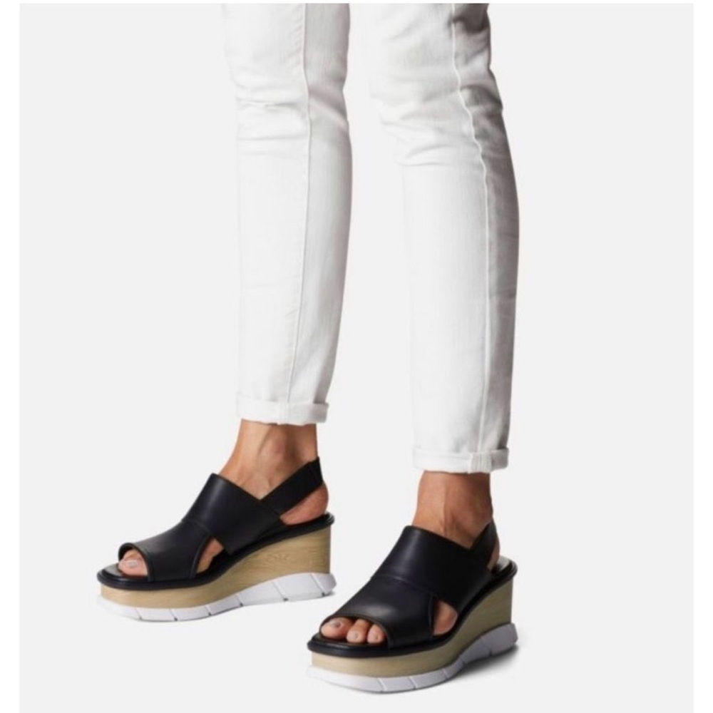 NIB Sorel Joanie III Slingback Leather Sandal | Black/White | Size 7 - Picture 2 of 12